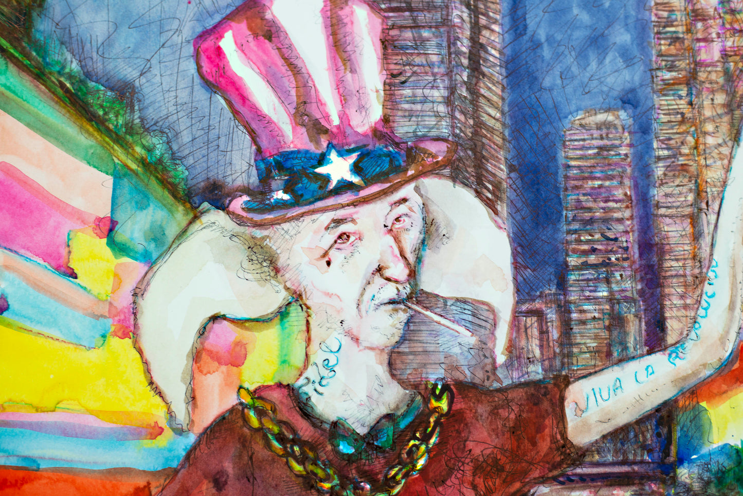 American Dream Circus - Original Watercolor & Ink Drawing