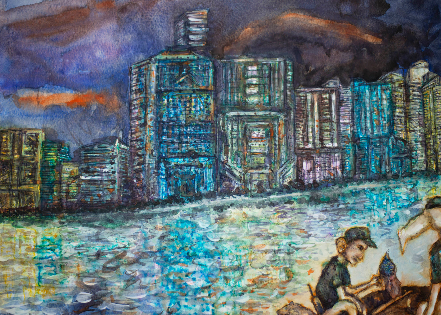 Arriving at South Beach: The Urban Odyssey - Original Watercolor