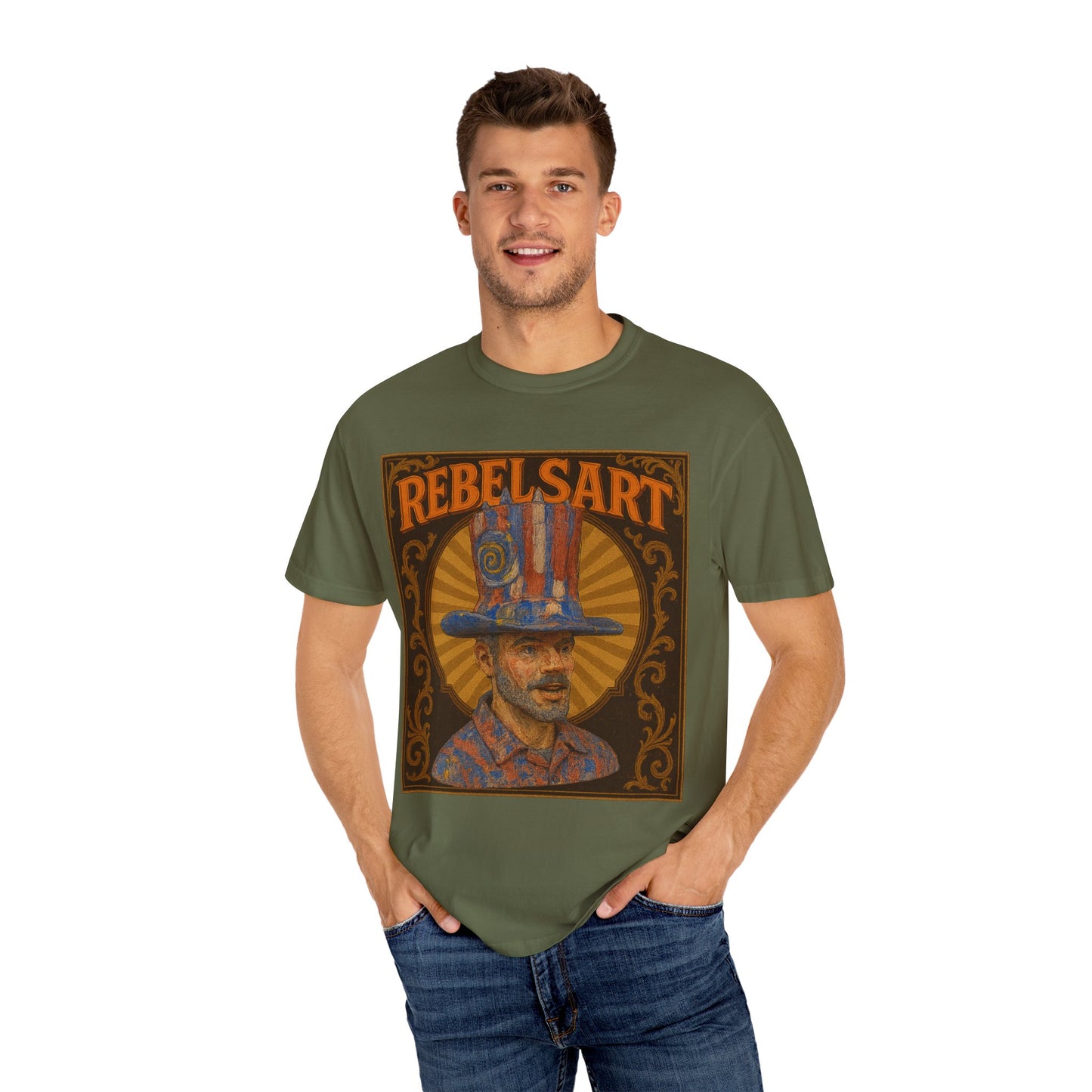 Rebelsart Unisex Garment-Dyed T-shirt, Bohemian Fashion Tee, Artistic Graphic Shirt, Vintage Style Gift, Festival Outfit Top