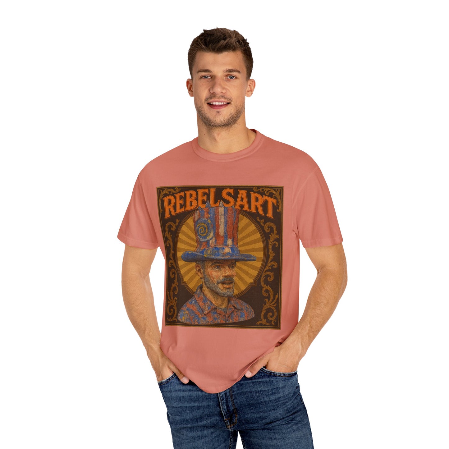 Rebelsart Unisex Garment-Dyed T-shirt, Bohemian Fashion Tee, Artistic Graphic Shirt, Vintage Style Gift, Festival Outfit Top