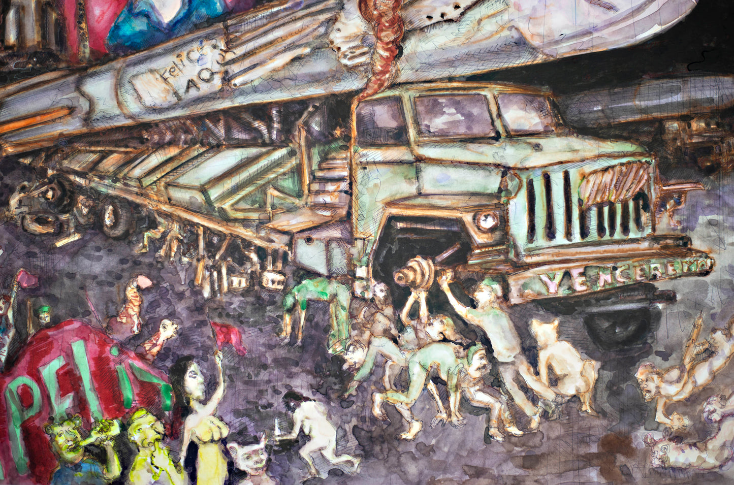 DEFIANT CONVOY - Original Mixed Media Art 18 x 24 inches