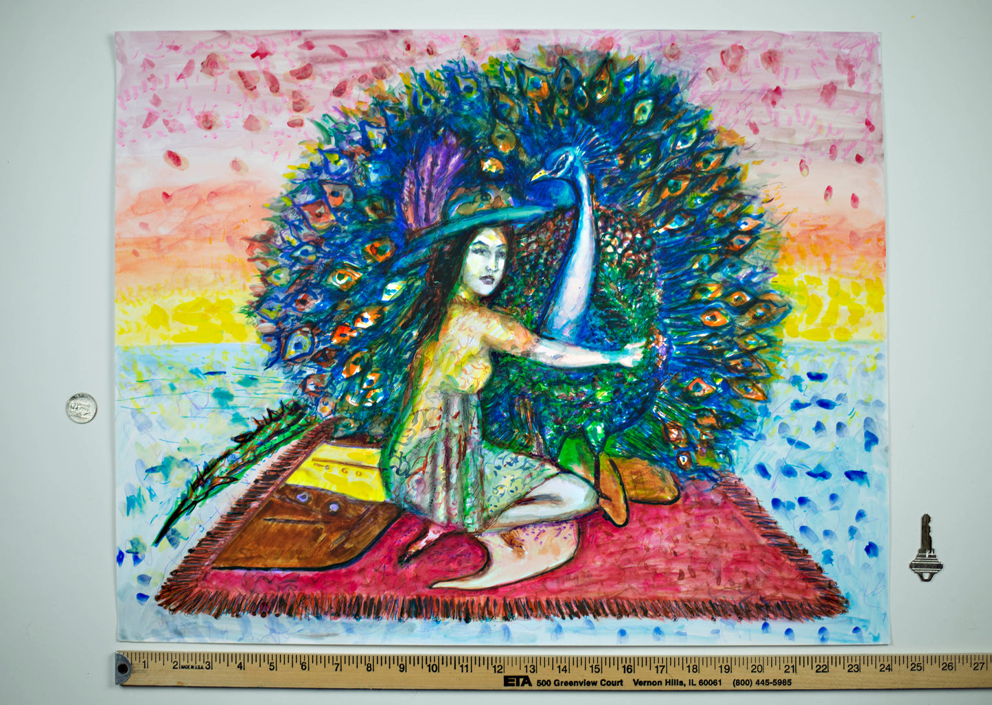 PEACOCK GODDESS - Original Mixed Media Art 18 x 24 inches