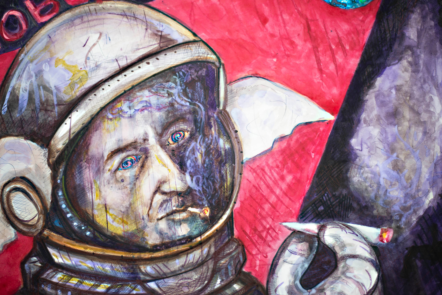 REBEL COSMONAUT - Original Mixed Media Art 18 x 24 inches