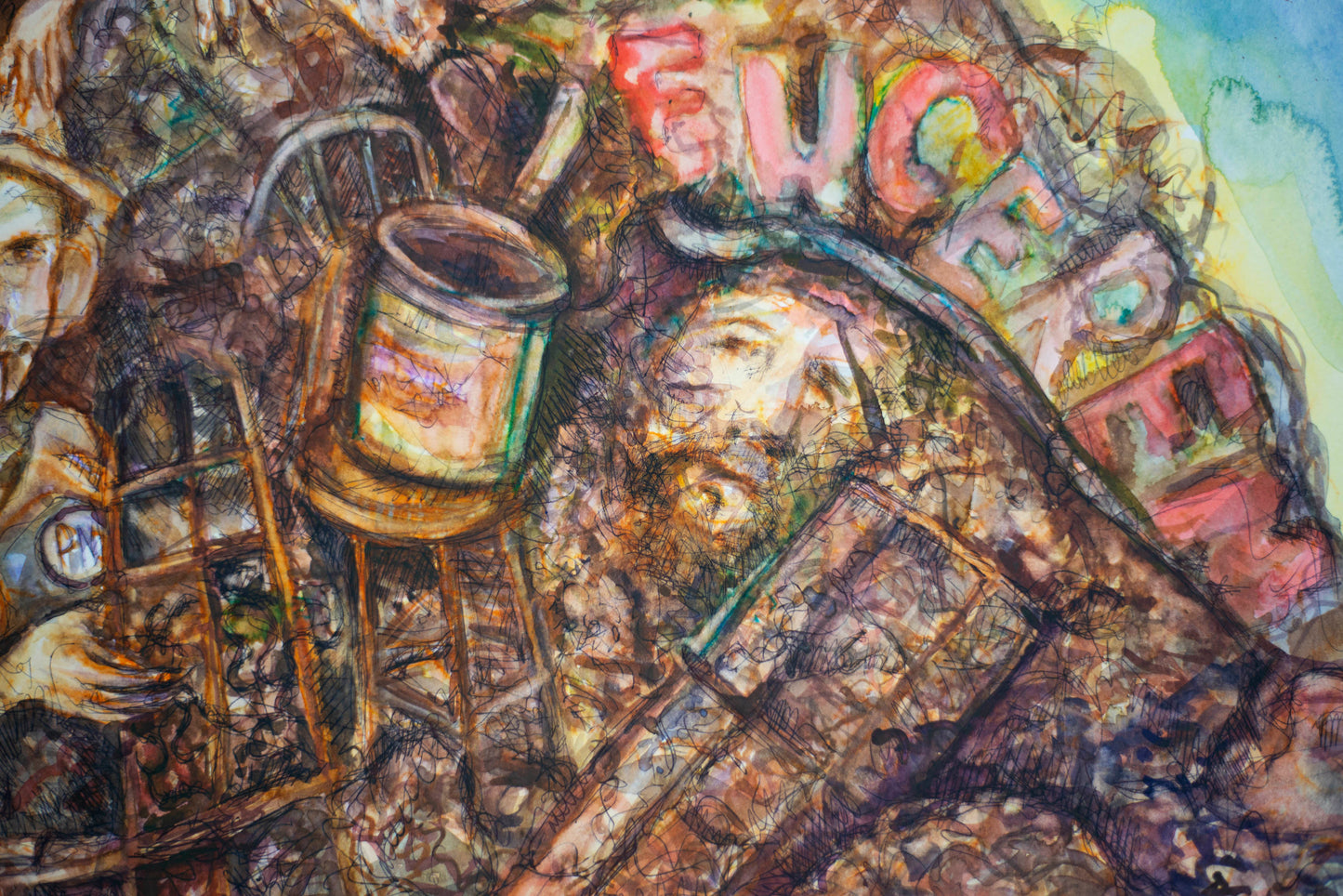 The Weight of Consumption: Mountain of Excess - Original Watercolor