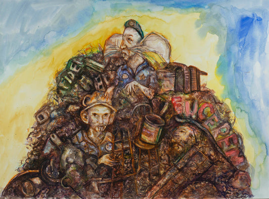 The Weight of Consumption: Mountain of Excess - Original Watercolor