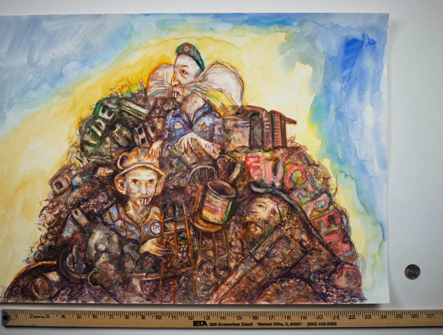 The Weight of Consumption: Mountain of Excess - Original Watercolor