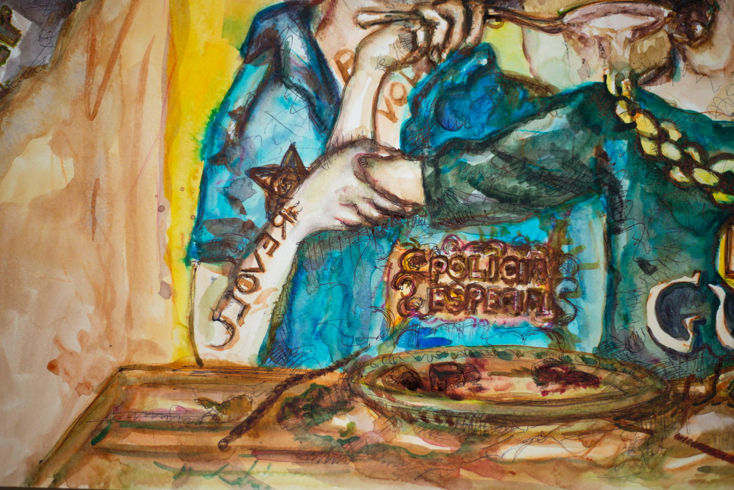 Luxury Consumption: The Golden Spoon - Original Watercolor