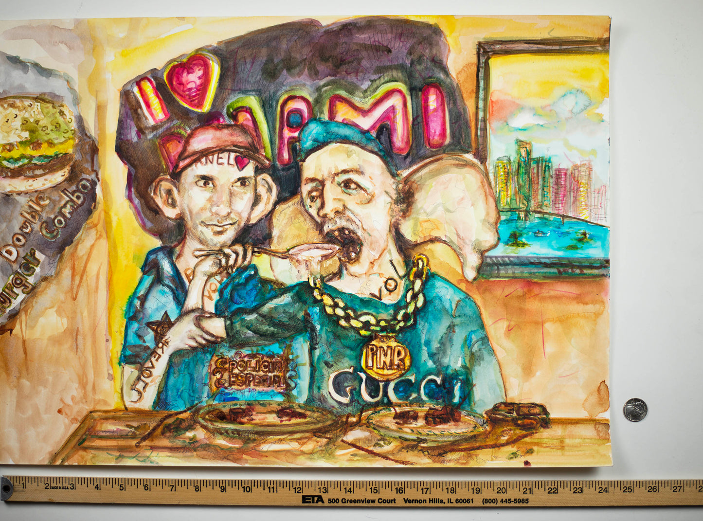 Luxury Consumption: The Golden Spoon - Original Watercolor