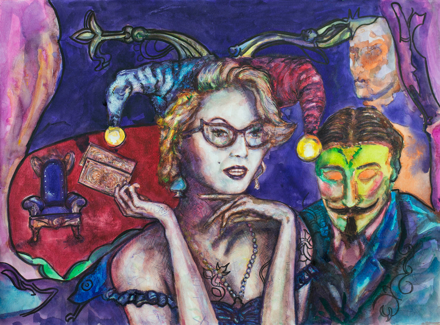 The Fortune Teller's Masquerade - Original Watercolor