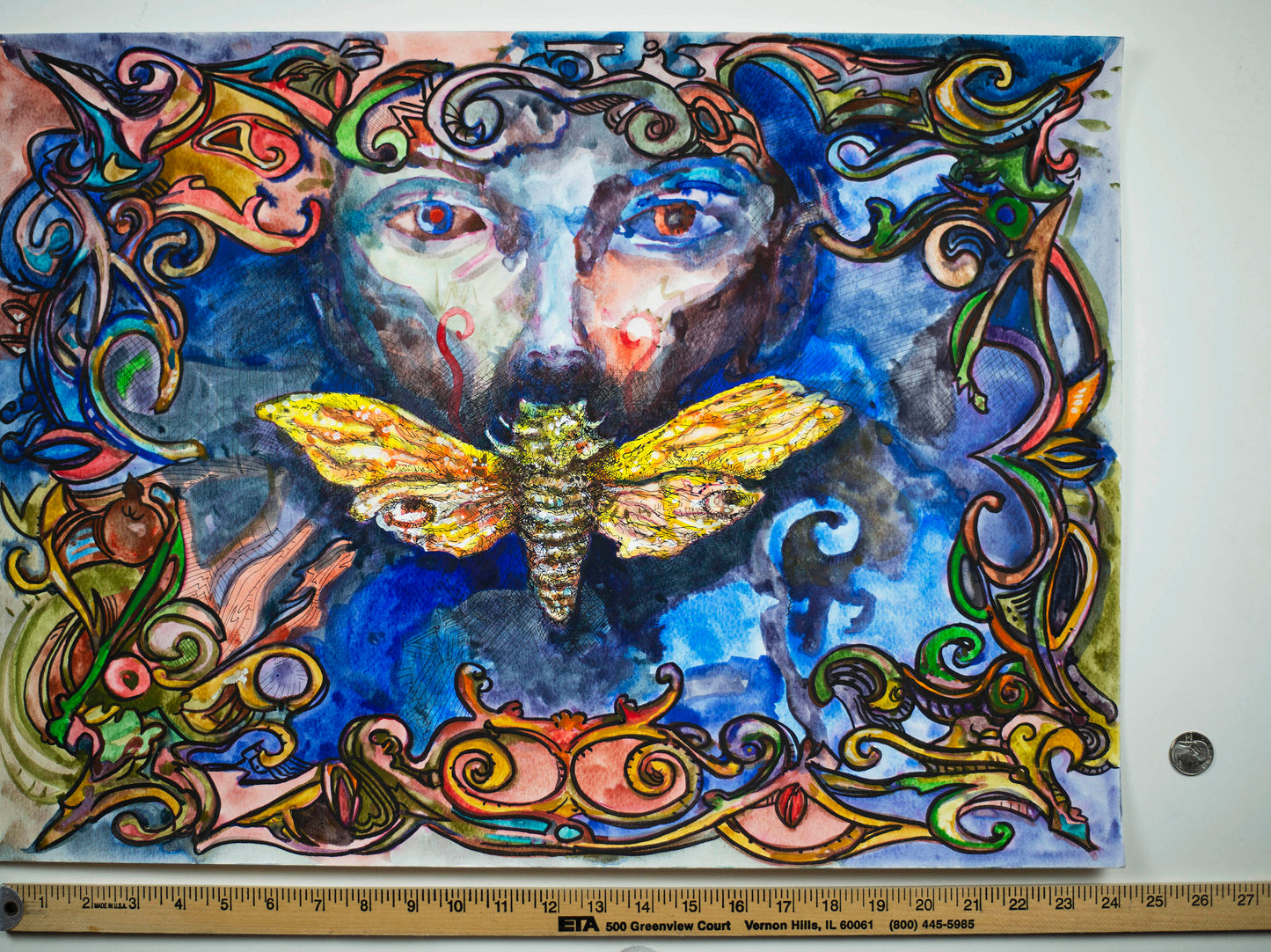 The Silence of Moths: Mystical Guardian - Original Watercolor