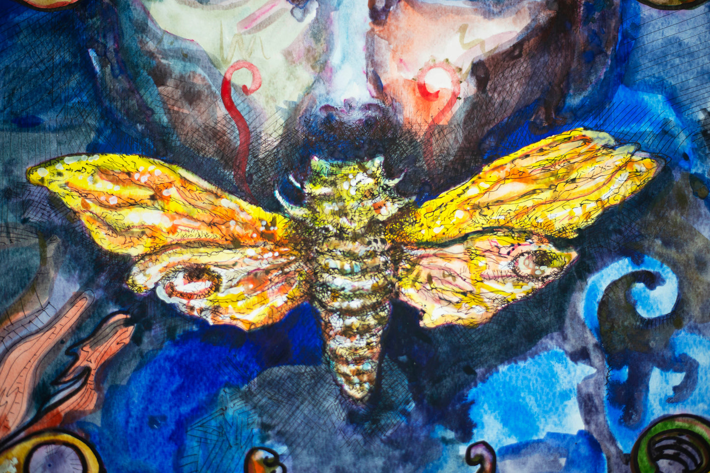 The Silence of Moths: Mystical Guardian - Original Watercolor