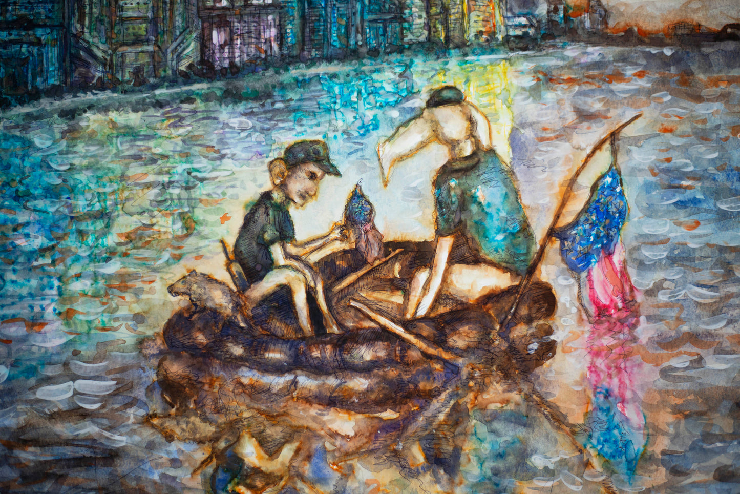 Arriving at South Beach: The Urban Odyssey - Original Watercolor