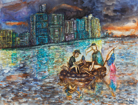 Arriving at South Beach: The Urban Odyssey - Original Watercolor