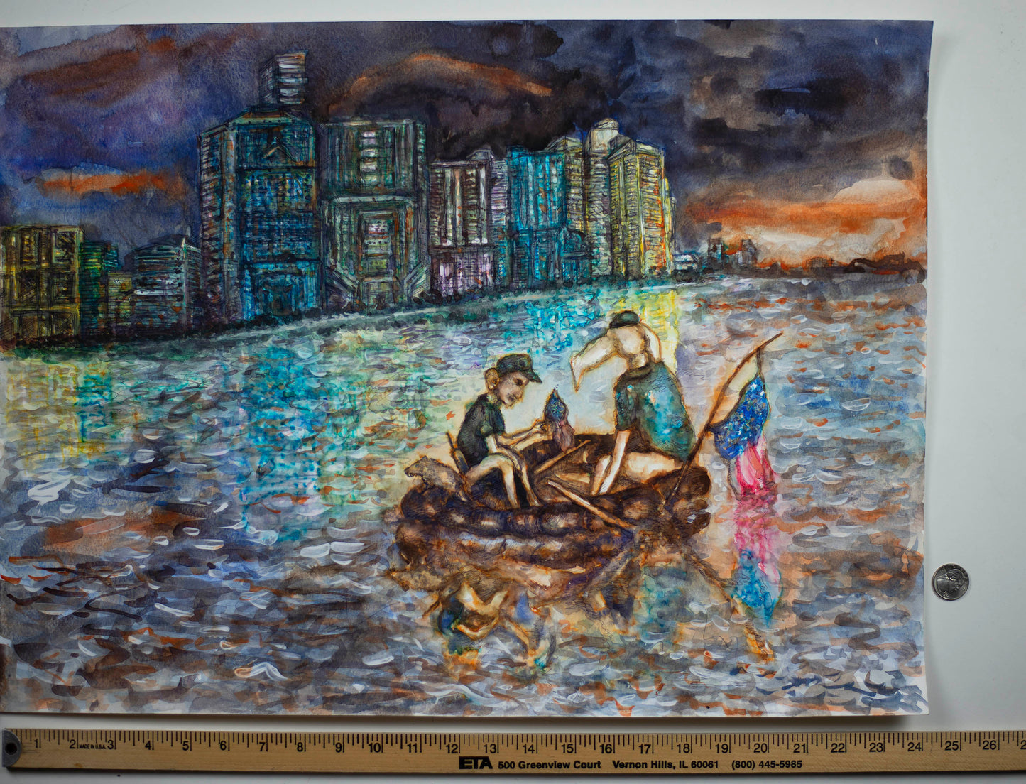 Arriving at South Beach: The Urban Odyssey - Original Watercolor