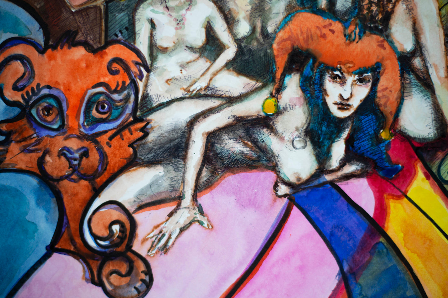 The All-Seeing Eye's Harem: Electric Ladies - Original Watercolor