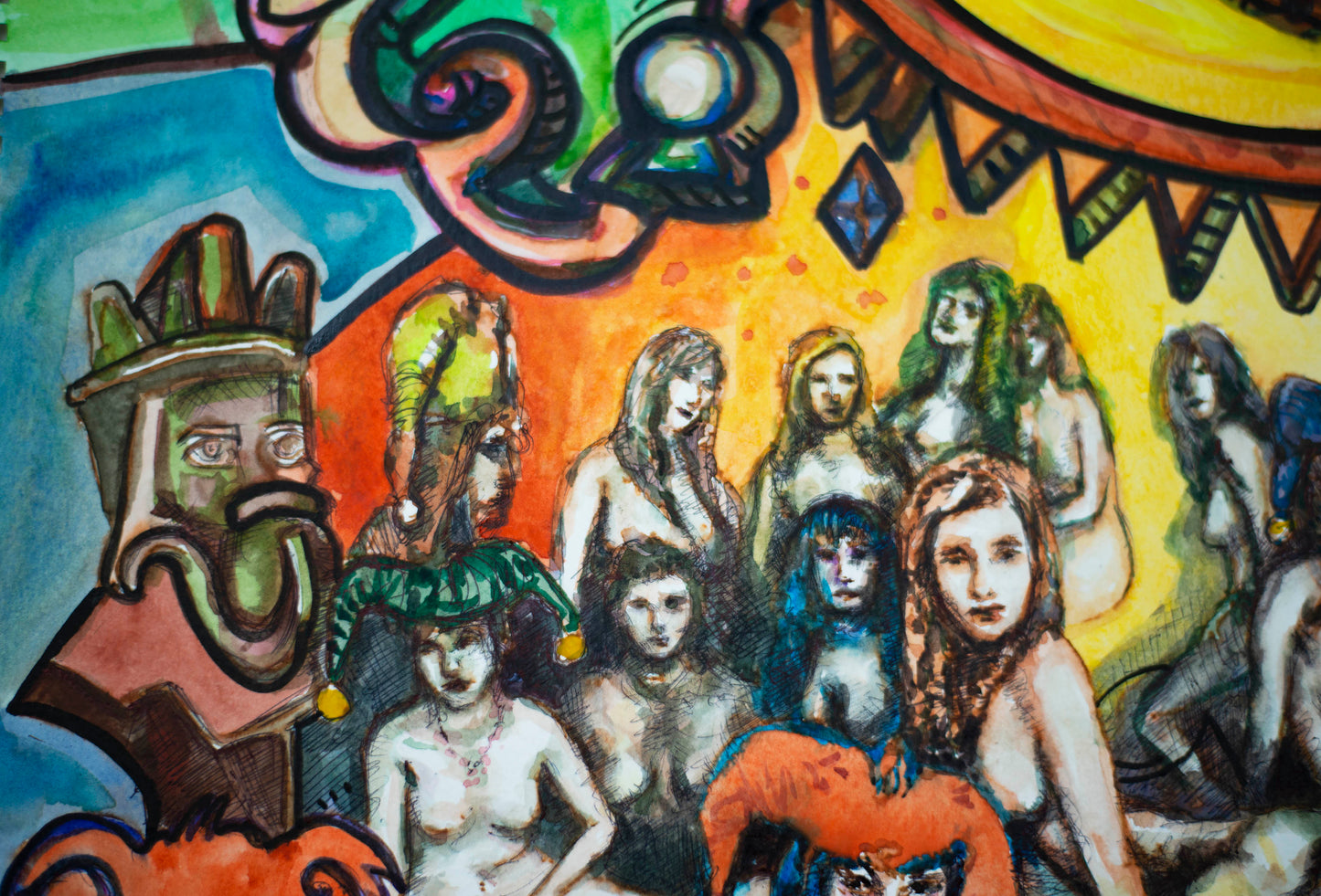 The All-Seeing Eye's Harem: Electric Ladies - Original Watercolor