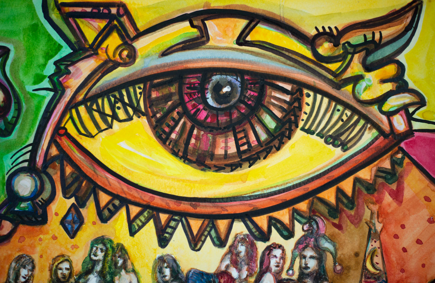 The All-Seeing Eye's Harem: Electric Ladies - Original Watercolor