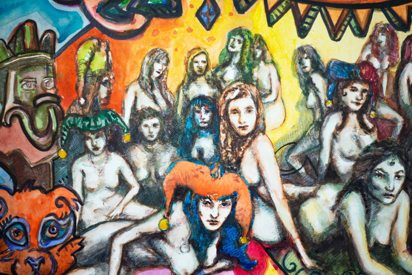 The All-Seeing Eye's Harem: Electric Ladies - Original Watercolor