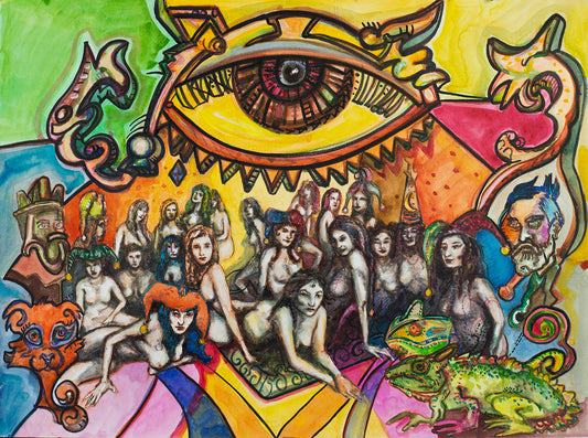 The All-Seeing Eye's Harem: Electric Ladies - Original Watercolor