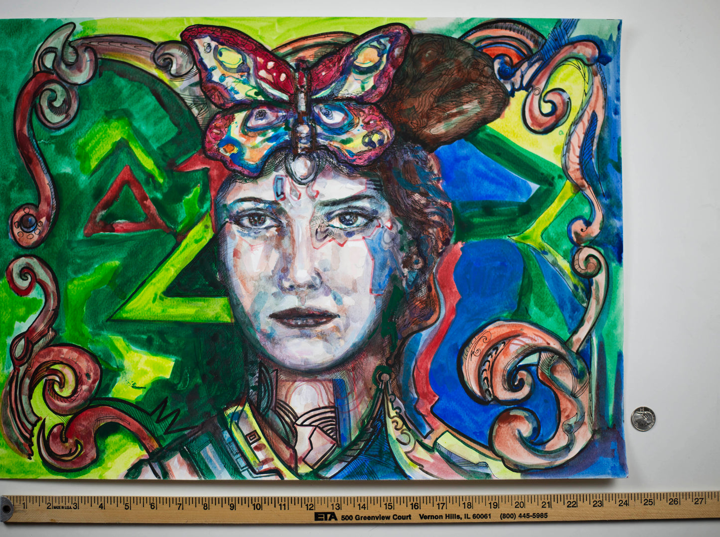 Butterfly Awakening: The Emerald Vision - Original Watercolor