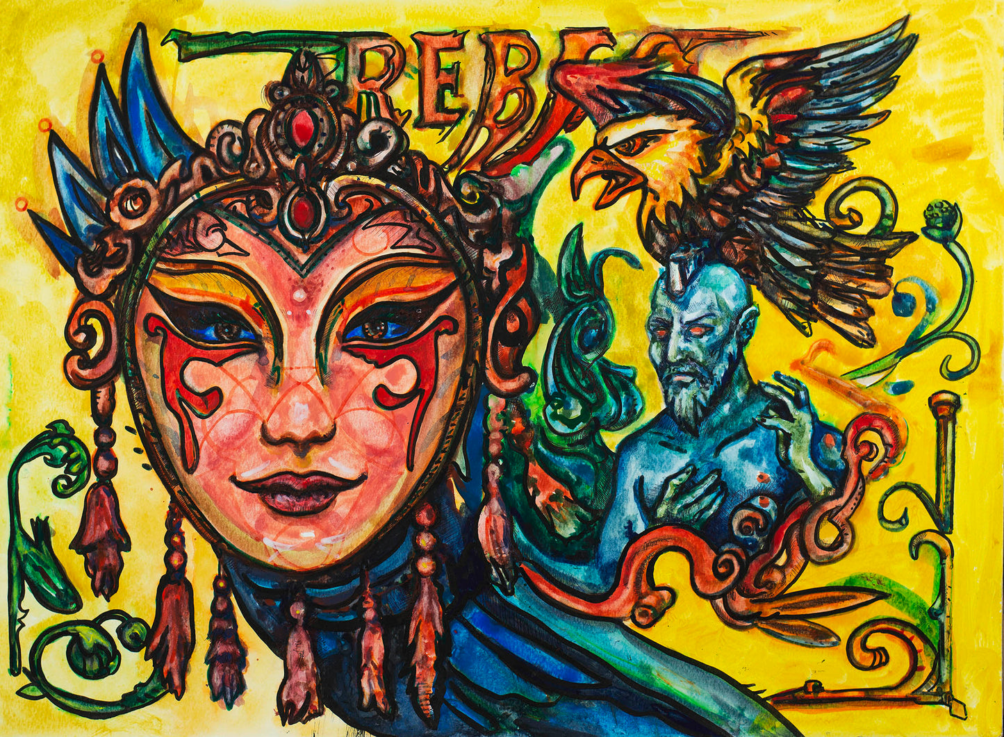 RebelsArt Masked Eagle: Guardians of Freedom - Original Watercolor