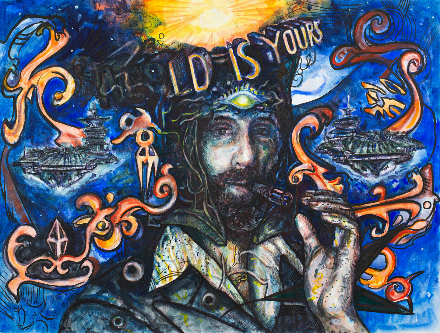 The World Is Yours: Cosmic Warrior - Original Watercolor