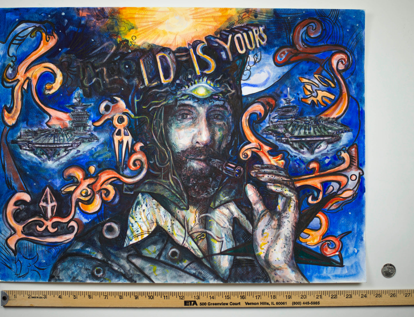 The World Is Yours: Cosmic Warrior - Original Watercolor